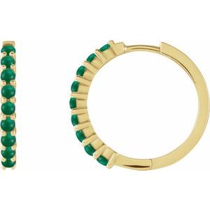 14K Yellow Gold Natural Emerald Cabochon Hinged 20 mm  Hoop Earrings. 87181:189:P