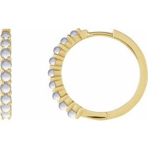 14K Yellow Gold Natural Rainbow Moonstone Cabochon Hinged 20 mm  Hoop Earrings. 87181:179:P