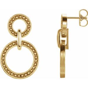 14K Yellow Gold Beaded Double Circle Earrings