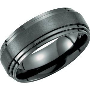 Black Titanium 8 mm Double Stepped-Edge Men's Band. T1018:1010:P