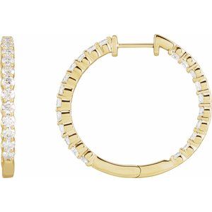 14K Yellow Gold 3 CTW Diamond Inside-Outside Hinged 30 mm Hoop Earrings. 653631:116:P