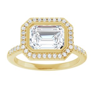 14K Yellow Gold 8x6 mm Emerald Bezel-Set Halo-Style Accented Engagement Ring. 126598:421:P