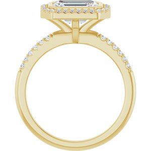 14K Yellow Gold 8x6 mm Emerald Bezel-Set Halo-Style Accented Engagement Ring. 126598:421:P