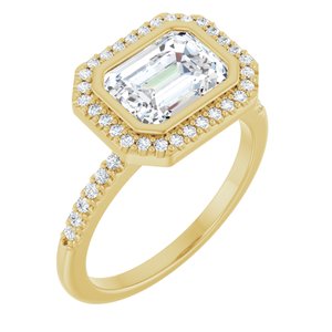 14K Yellow Gold 8x6 mm Emerald Bezel-Set Halo-Style Accented Engagement Ring. 126598:421:P