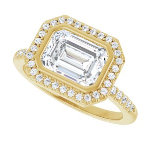 14K Yellow Gold 8x6 mm Emerald Bezel-Set Halo-Style Accented Engagement Ring. 126598:421:P