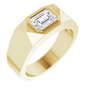 14K Yellow Gold 7x5 mm Emerald Men's Ring. 9911:166:P