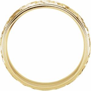 14K Yellow Gold 6 mm Hand-Engraved Milgrain Stepped-Edge Sculptural Comfort-Fit Half Round Men's Band. 50061:144959:P