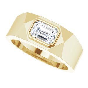 14K Yellow Gold 7x5 mm Emerald Men's Ring. 9911:166:P