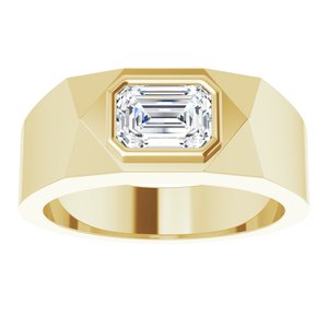 14K Yellow Gold 7x5 mm Emerald Men's Ring. 9911:166:P