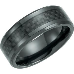 Black Titanium 8 mm Beveled-Edge Carbon Fiber Inlay Men's Band. T1019:1010:P