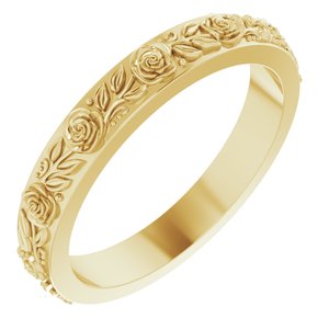 14K Yellow Gold 3.4 mm  Floral Flat Band. 57908:135:P