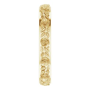 14K Yellow Gold 3.4 mm  Floral Flat Band. 57908:135:P