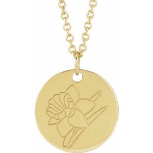 14K Yellow Gold Daffodil March Birth Flower 16-18" Necklace. 88529:188:P