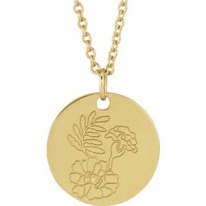 14K Yellow Gold Marigold October Birth Flower 16-18" Necklace. 88529:169:P
