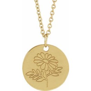 14K Yellow Gold Daisy April Birth Flower 16-18" Necklace. 88529:161:P