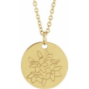 14K Yellow Gold Narcissus December Birth Flower 16-18" Necklace. 88529:153:P