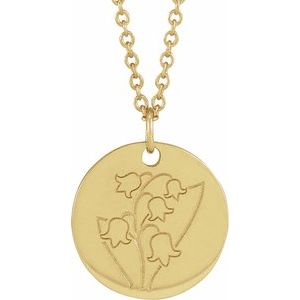 14K Yellow Gold Lily of the Valley May Birth Flower 16-18" Necklace. 88529:123:P