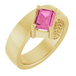 14K Yellow Gold Lab-Grown Pink Sapphire Asymmetric Solitaire Ring. 72391:153:P