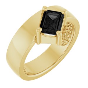 14K Yellow Gold Natural Black Onyx Asymmetric Solitaire Ring. 72391:154:P