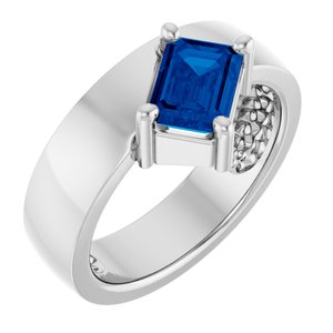 14K White Gold Lab-Grown Blue Sapphire Asymmetric Solitaire Ring. 72391:159:P