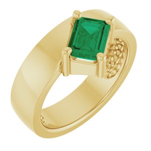 14K Yellow Gold Lab-Grown Emerald Asymmetric Solitaire Ring. 72391:165:P