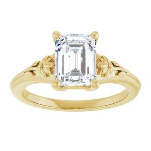 14K Yellow Gold 8x6 mm Emerald Solitaire Engagement Ring. 126582:571:P