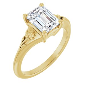 14K Yellow Gold 8x6 mm Emerald Solitaire Engagement Ring. 126582:571:P