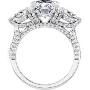 18K White Gold 11x9 mm Oval Three-Stone Hidden Halo-Style Accented Engagement Ring. 126639:784:P