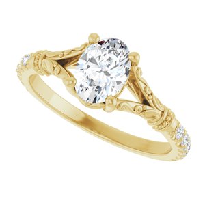 14K Yellow Gold 7x5 mm Oval Accented Engagement Ring. 126681:480:P