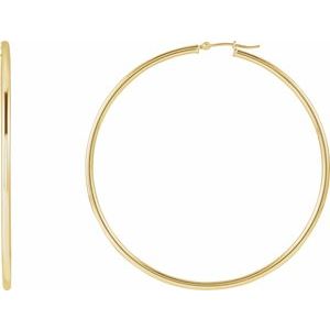 14K Yellow Gold Tube 60 mm / 2 mm Hoop Earrings. 20270:6021:P