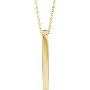 14K Yellow Gold Engravable Three-Sided 17 X 3 Mm Bar 16-18" Necklace. 88315:121:P