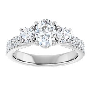14K White Gold 7x5 mm Oval Three-Stone Accented Engagement Ring. 126641:788:P