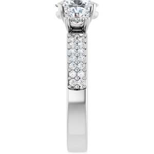 14K White Gold 7x5 mm Oval Three-Stone Accented Engagement Ring. 126641:788:P