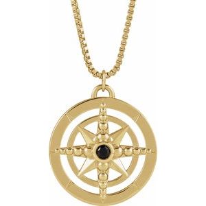 14K Yellow Gold Natural Black Onyx Compass 20" Necklace