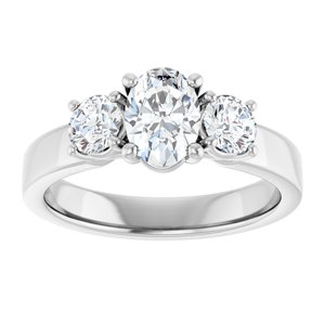 14K White Gold 7x5 mm Oval Three-Stone Engagement Ring. 126630:1285:P