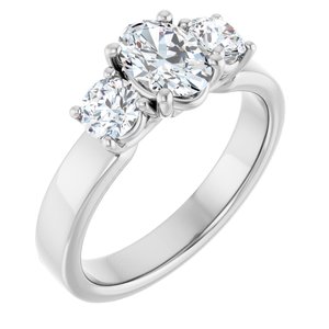 14K White Gold 7x5 mm Oval Three-Stone Engagement Ring. 126630:1285:P