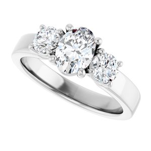 14K White Gold 7x5 mm Oval Three-Stone Engagement Ring. 126630:1285:P