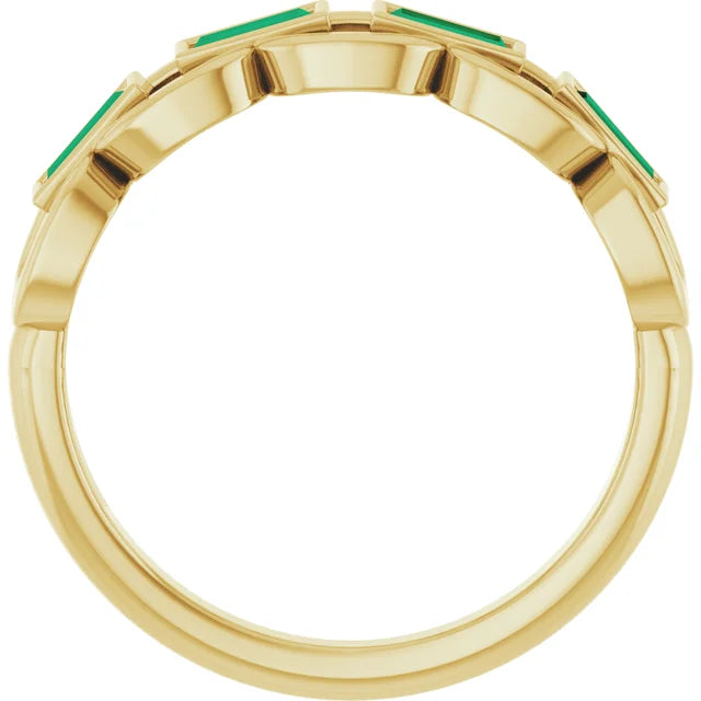 14K Yellow Lab-Grown Emerald Chain Link Ring