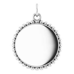 14K White Gold Engravable Beaded Disc Charm/Pendant. 86472:106:P