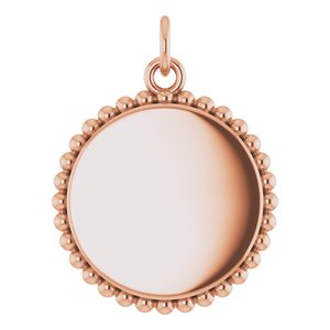 14K Rose Gold Engravable Beaded Disc Charm/Pendant. 86472:108:P