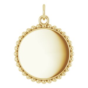 18K Yellow Gold Vermeil Engravable Beaded Disc Charm/Pendant. 86472:110:P