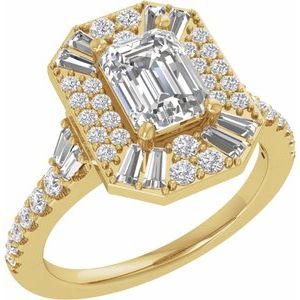 14K Yellow Gold 7x5 mm Emerald 3/4 CTW Diamond Halo-Style Accented Engagement Ring. 689086:LG600:P