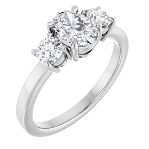 14K White Gold 7x5 mm Oval Three-Stone Engagement Ring. 126720:960:P