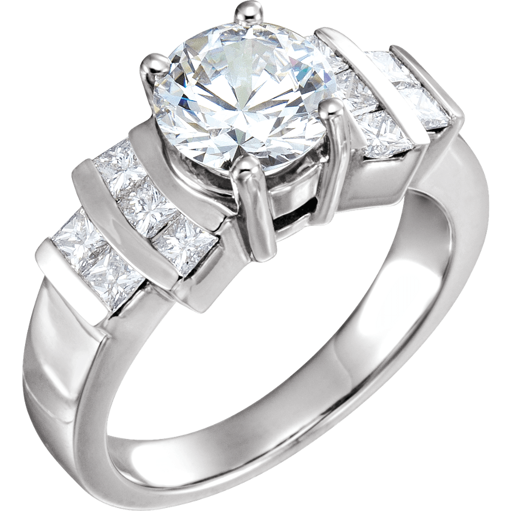 14K White Gold 7.5 mm Round Accented Engagement Ring. 120340:253383:P