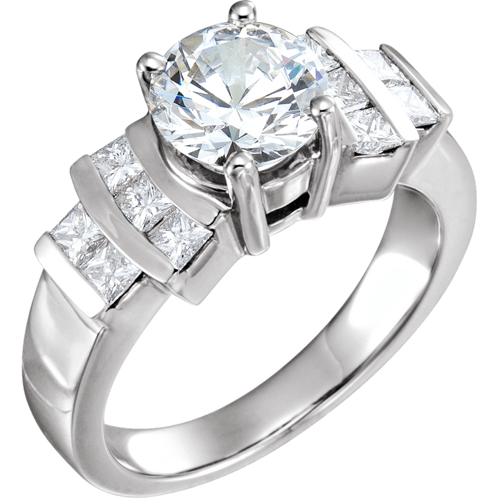 14K White Gold 7.5 mm Round Accented Engagement Ring. 120340:253383:P