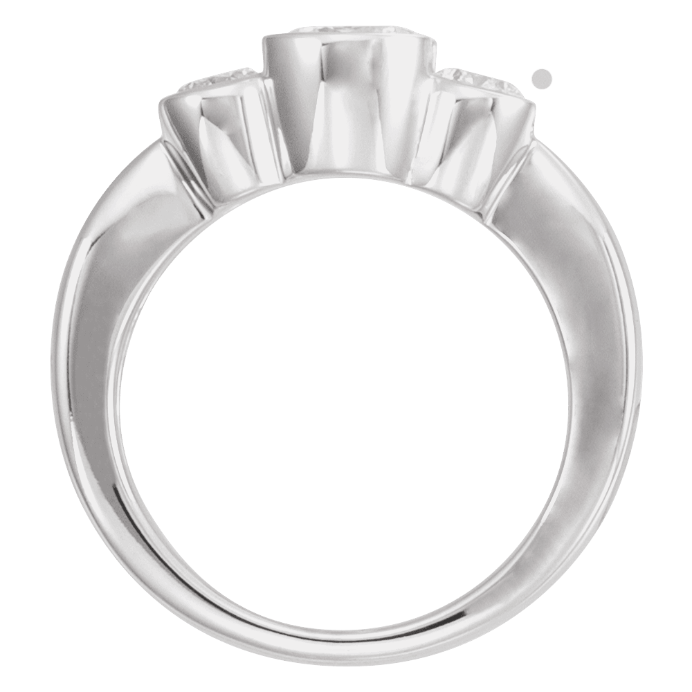 14K White Gold 6.5 mm Round Bezel-Set Three-Stone Engagement Ring. 120411:255579:P