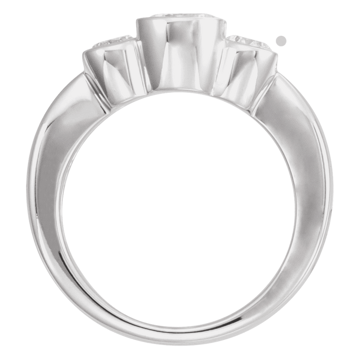 14K White Gold 6.5 mm Round Bezel-Set Three-Stone Engagement Ring. 120411:255579:P