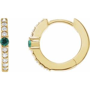 14K Yellow Gold Natural Emerald & 1/8 CTW Diamond 13.6 mm Hoop Earrings. 88567:157:P
