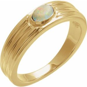 14K Yellow Gold 5x3 mm Oval Natural White Opal Cabochon Ring. 72396:127:P