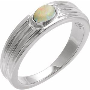 14K White Gold 5x3 mm Oval Natural White Opal Cabochon Ring. 72396:131:P